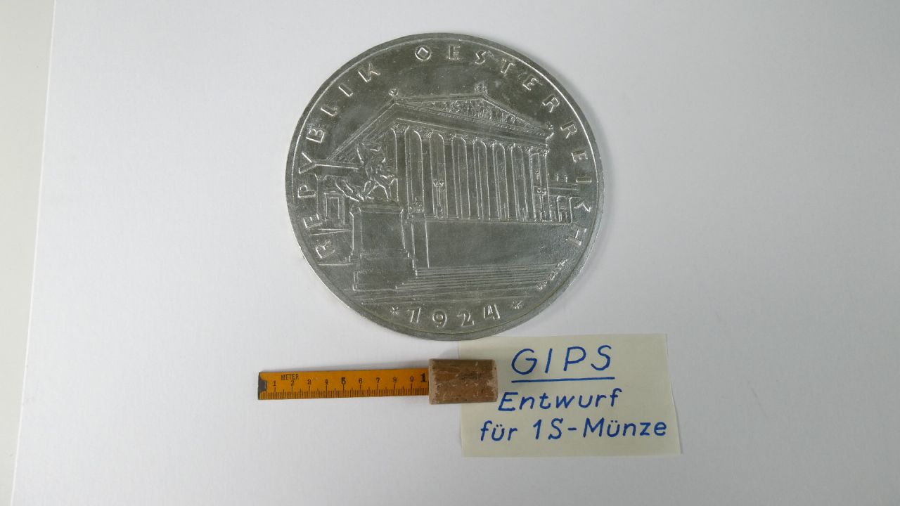 Gips-Entwurf für die 1 Schilling-Münze